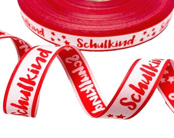 Webband Schulkind rot | 1,70 EUR/m | 3m | für Schultüten und Einschulungsgeschenke |  17 mm breit | Eigenproduktion