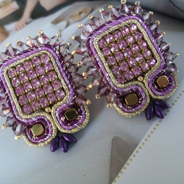 Light Violet Soutache Earrings, Small Soutache Clips, Glamour Earrings, Boucles D'oreilles, Orecchini Soutache, Soutache Pendientes