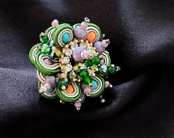 Pierścionek z koralikami sutasz, regulowany pierścionek boho