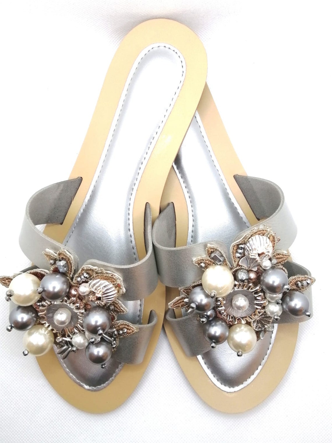 wedding sandals flat with pearls