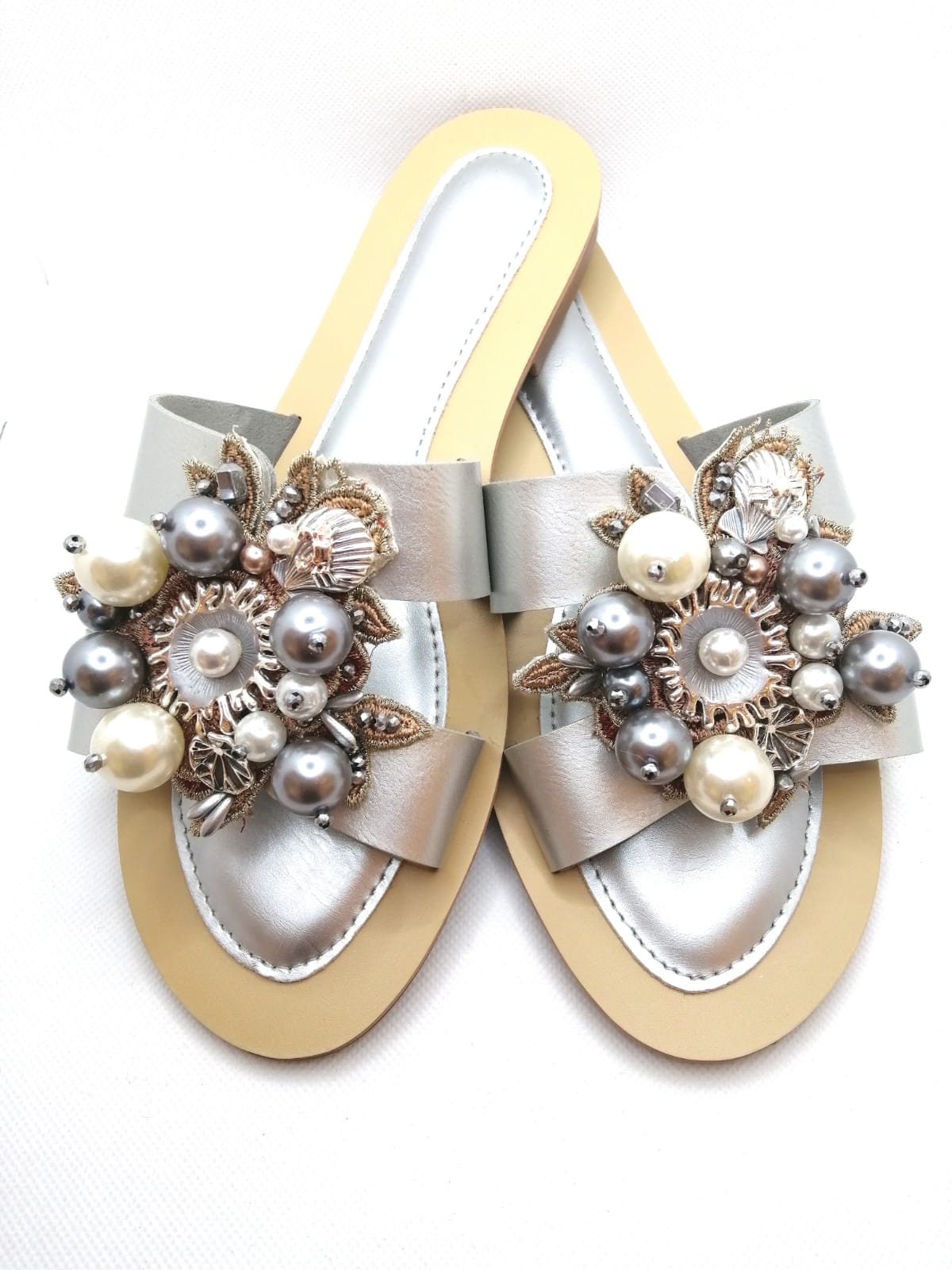 wedding sandals flat with pearls