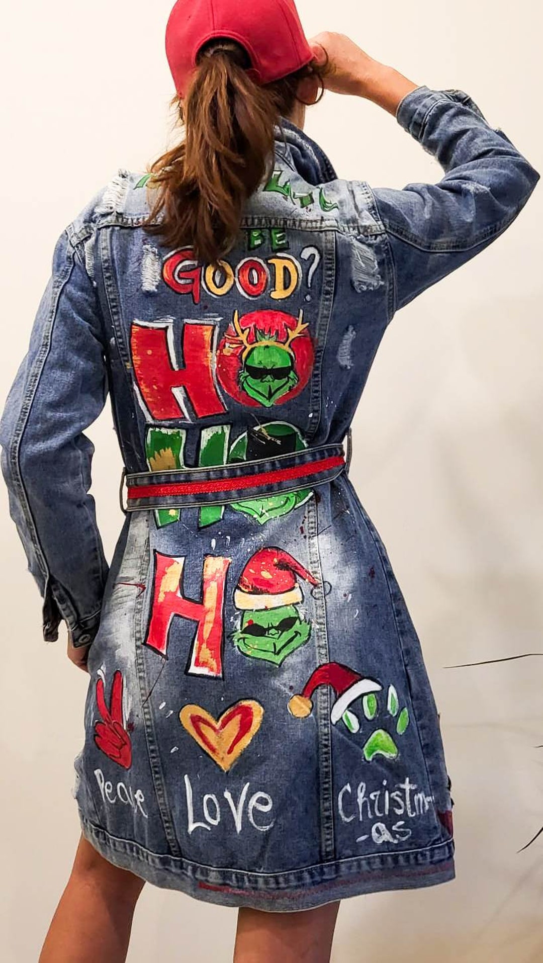 Grinch Christmas Denim Jacket Christmas Painted Jacket - Etsy