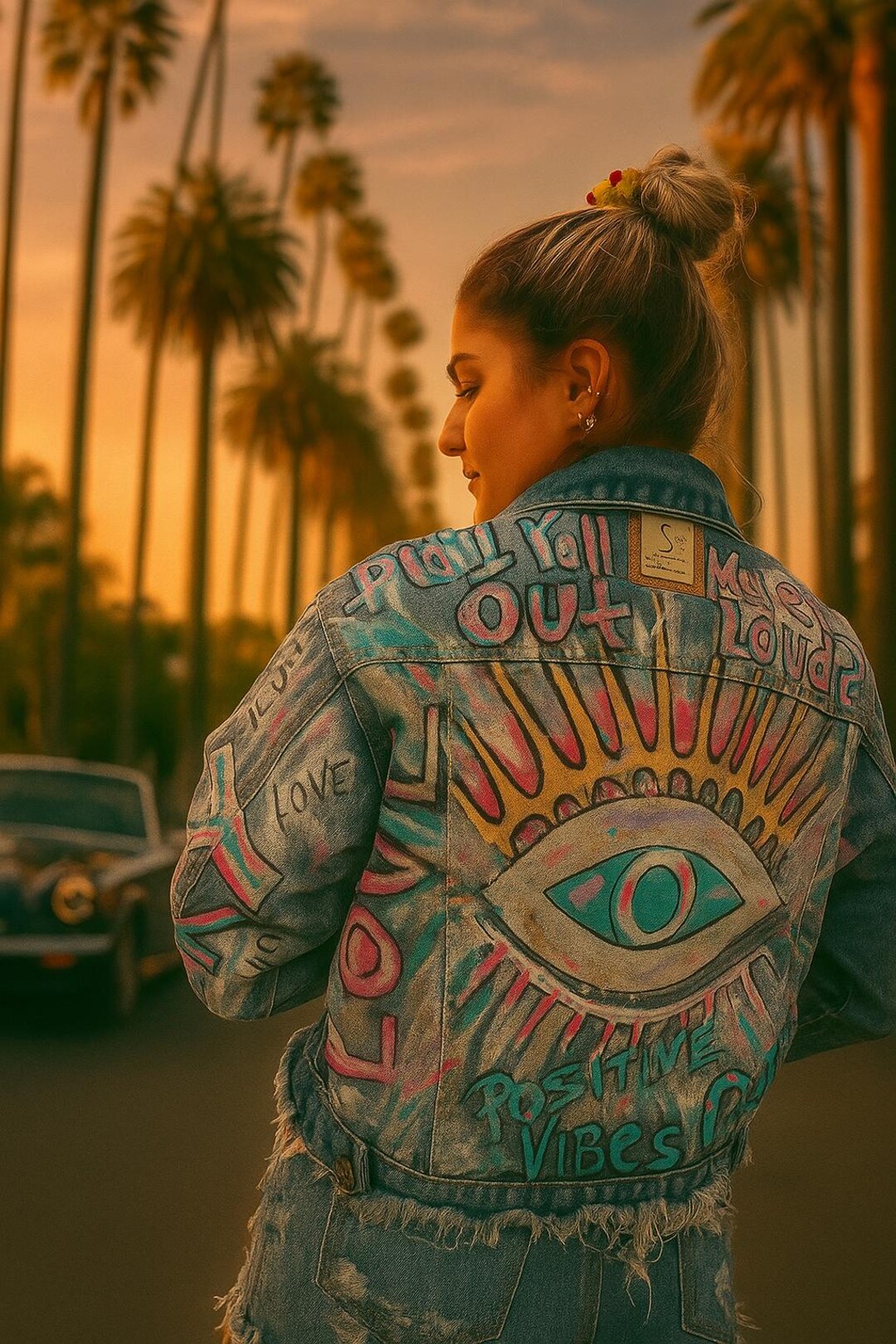 Hand-painted Evil Eye Denim Jacket: Boho Festival Streetwear - Etsy