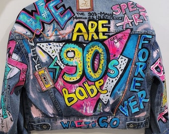 Chaqueta vaquera pintada a mano: arte ponible personalizado, ropa urbana bohemia