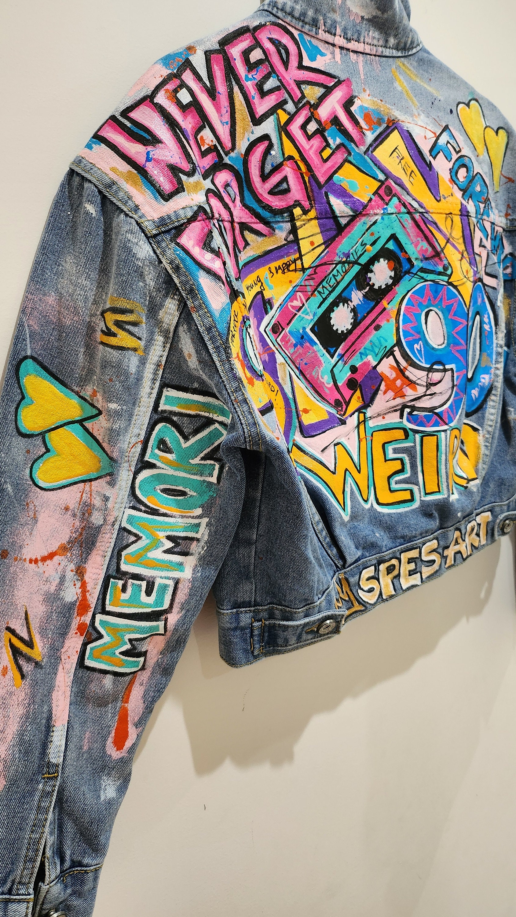 Pop Art 80s Denim Jacket – Hand Painted Vintage Jean Coat Pop Art 80s Denim Jacket – Hand Painted Vintage Jean Coat