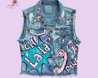 Custom Painted Jacket - Women's Fashion - One-of-a-Kind Streetwear - Trendy Graffiti Design