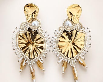 Luxury Statement Earrings Gold Ivory Mayuki Beads Stainless Steel Jewelry