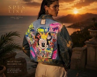 Custom Hand-Painted Mickey Mouse Denim Jacket | Wearable Art