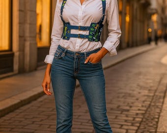 Ręcznie malowany pas gorsetowy z dżinsu z szelkami, sztuka Donala Ducka