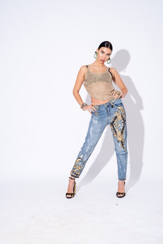 Embellished Bling Jeans Jean Baroque Jeans Glitter Shiny