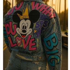 Benutzerdefinierte handbemalte Mickey Mouse Jeansjacke | Disney Jeansjacke | Damen Pop Art Jacke | Handbemaltes Einzelstück