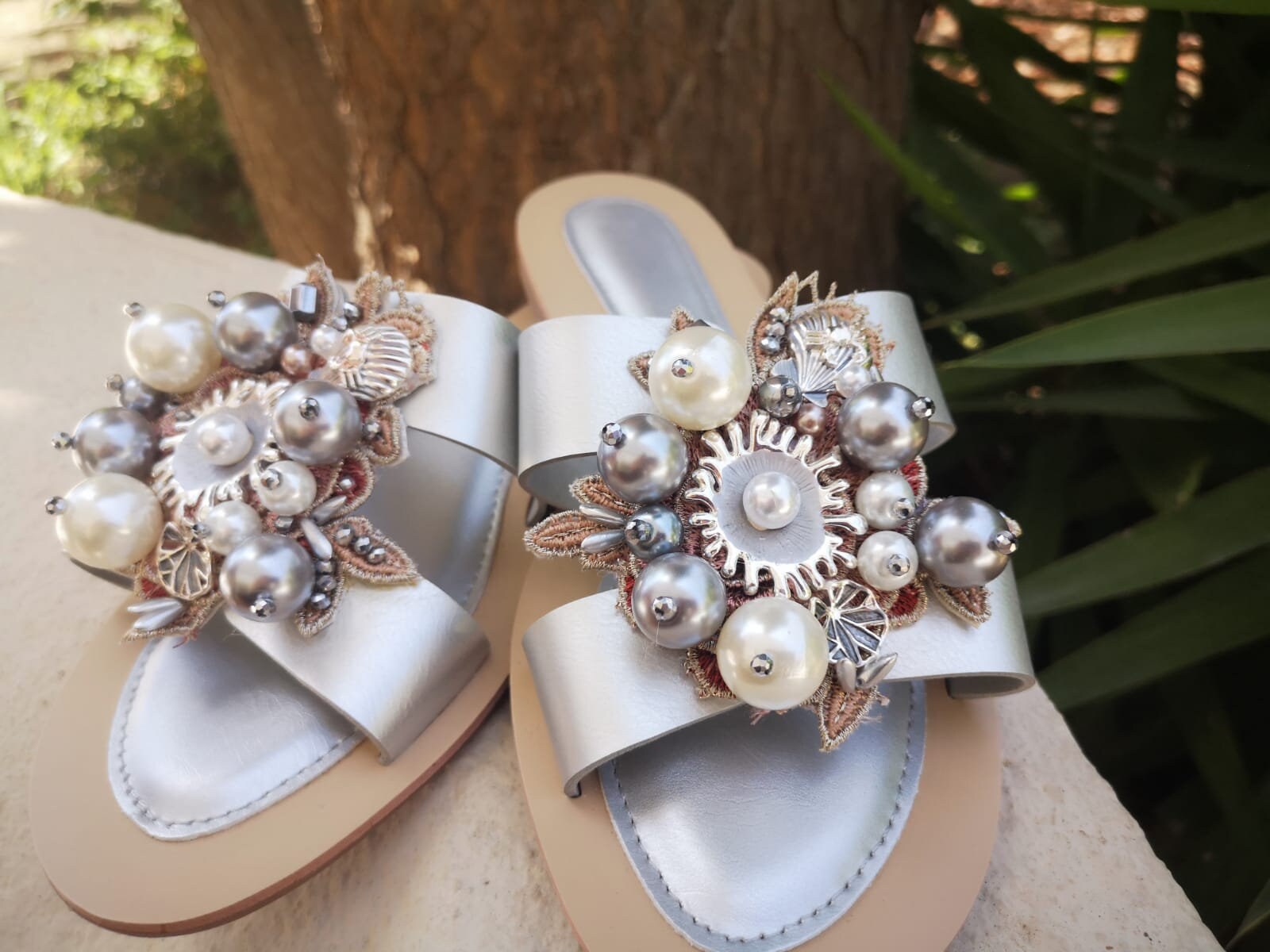 wedding sandals flat with pearls
