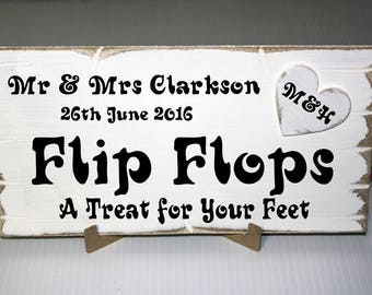 Personalised Rustic Wedding Flip Flop Sign - Custom Made Flip Flop Sign and Stand