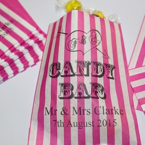 Personalised Candy Bar Wedding Sweet Bags - Buffet Sweet Cart Pink Striped