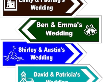 Personalised Wedding Direction Sign 17x6 Inches Choice of Style & Colour Directional Sign