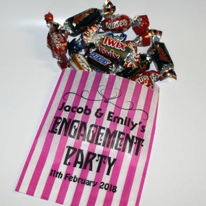 Personalized Engagement Party Favor Bags: Candy Stripe Design