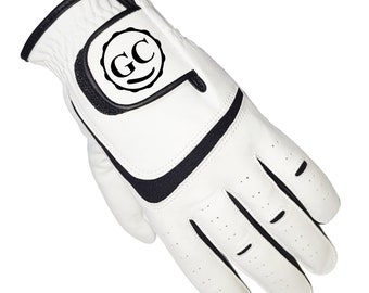 Personalised Leather Golf Glove, with a black monogram and Optional Matching Gift Box, gift for golfer