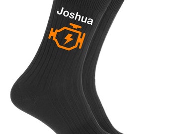Personalized Mechanic Socks, Car Engine Warning, Gift for Him
