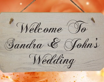 Personalised Wedding Welcome Sign - Rustic Wooden Signs - White Washed Finish