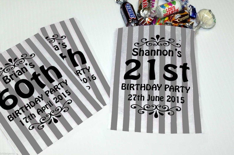 Personalised Candy Striped Printed Sweet Bags for Birthday Parties or Wedding Sweet Carts image 2