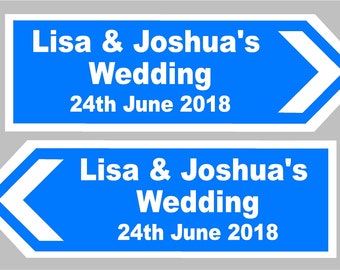 Personalised Wedding Direction Sign, road sign with names and date 17x6 inches