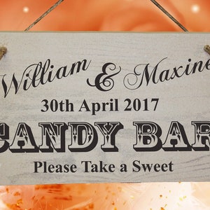 PERSONALISED Wedding Candy Bar Wooden Sign - Shabby Chic - Rustic White