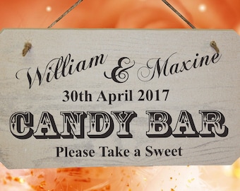 PERSONALISED Wedding Candy Bar Wooden Sign - Shabby Chic - Rustic White