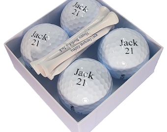 Personalised Golf Gift Pack, 4 Balls and 6 Wooden Tees in gift box, Gift for Golfers