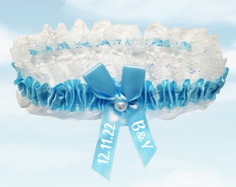 Personalised Blue Wedding Garter for the Bride on her Wedding Day or Hen Night