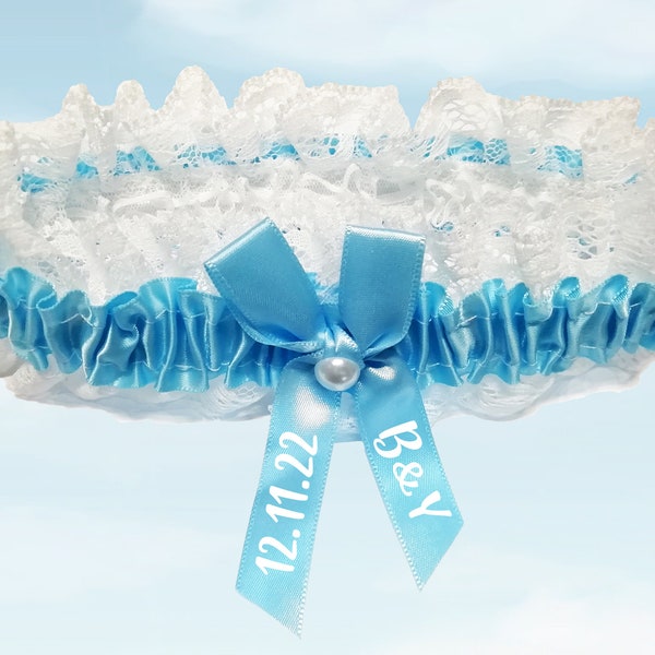 Personalised Blue Wedding Garter for the Bride on her Wedding Day or Hen Night