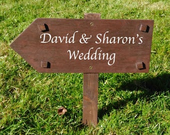 Personalised Wedding Direction Sign - Rustic Wooden Sign wedding arrow, road sign