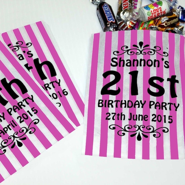Personalised Candy Striped Printed Sweet Bags for Birthday Parties or Wedding Sweet Carts
