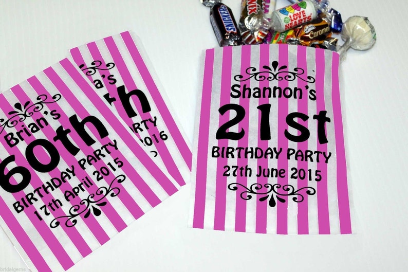 Personalised Candy Striped Printed Sweet Bags for Birthday Parties or Wedding Sweet Carts image 1