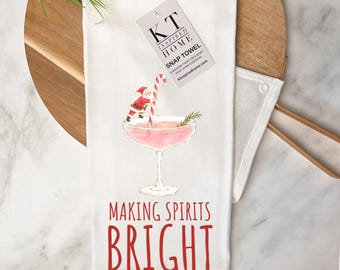 Santa cocktail snap it Kitchen Towel | Over-the-Stove Handle| Stay Put | making spirits bright Christmas |