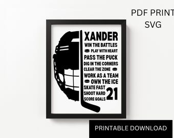 Personalized hockey printable | Home Decor gift hockey |  hockey number and name wall art