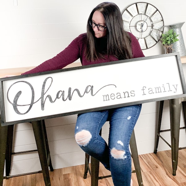 Ohana means family wood sign | farmhouse decor | above the couch sign | above the bed sign | 12 x 48 inch sign | bedroom statement