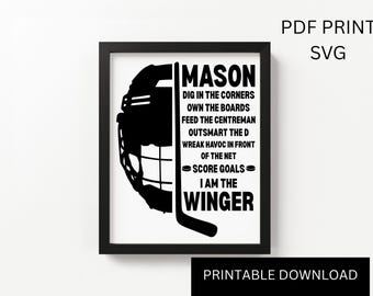 Personalized hockey printable | Home Decor gift hockey | winger/forward hockey wall art