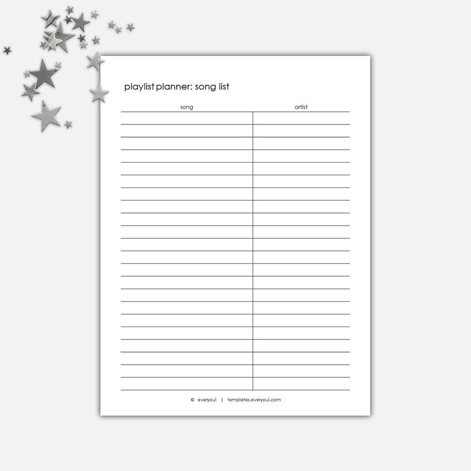 Diy Playlist Planner Song List Vorlagen Diy Musik Planer Song Planner
