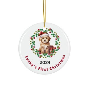 Puppy&#39;s First Christmas, Christmas Dog Decor, Holiday Tree Ornament, Pet Gift, Custom Puppy Christmas Decoration, Dog Lover Gift