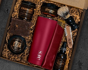 Valentines Day Gift For Him, Custom Spa Gift Set for Men, Dopp Kit for Husband, Boyfriend or Dad with Engraved Tumbler, Comb,Multitool (MV1)