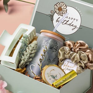 July Birthday Flower Gift Box for Her, Birth Month Gift Idea, Personalized Birthday Gift, Flower Coffee Cup for Best Friend or Mom (HB3)