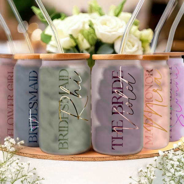 Elegant Frosted Tumbler For Bridesmaid Gifts, Frosted Glass Cup For Bridal Party Wedding Favors, Frosted Mugs for Bachelorette Party (FW1)