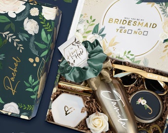 Navy Floral Bridesmaid Proposal Box Set, Will You Be My Bridesmaid Gift Box, Matron or Maid of Honor Proposal Gift, Thank You Gift Set (FB1)