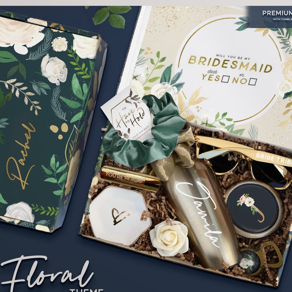 Navy Floral Bridesmaid Proposal Box Set, Will You Be My Bridesmaid Gift Box, Matron or Maid of Honor Proposal Gift, Thank You Gift Set (FB1)