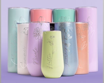 Engraved Birth Flower Tumbler with Name, Birthday Month Flower Tumbler, Bridesmaid Gifts For Bachelorette Party Trips, Vacation Gifts (FL1)