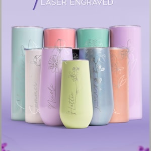 Engraved Birth Flower Tumbler with Name, Birthday Month Flower Tumbler, Bridesmaid Gifts For Bachelorette Party Trips, Vacation Gifts (FL1)