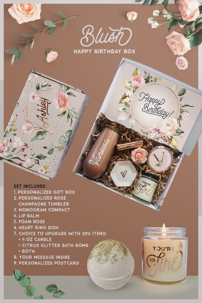 Happy Birthday Gift Box For Her, Personalized Birthday Box With Spa Gift Set For Women, Custom Birthday Gifts For Mom, BFF Best Friend Gift 