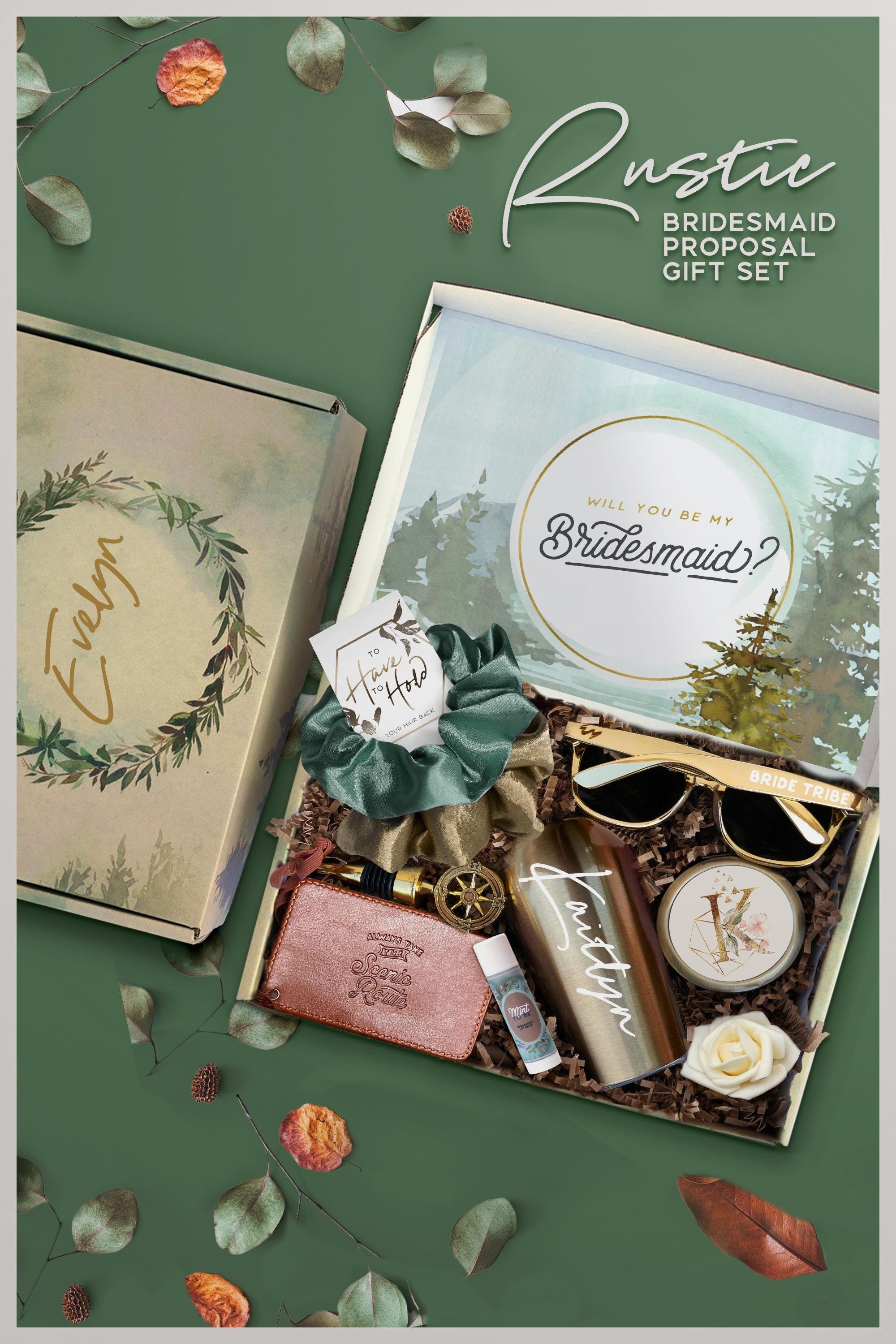 Rustic Bridesmaid Proposal Box Set, Bridesmaid Gift Box For Barn and Farm Wedding, Will You Be My Bridesmaid Box with Travel Gifts (RB1)