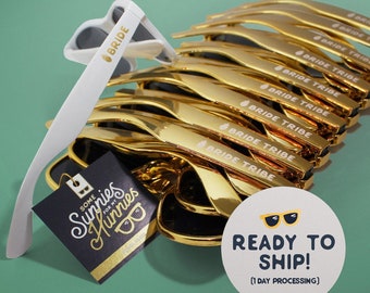 Bride Tribe Gold Sunglasses Bachelorette Party Sunglasses Bridesmaid Beach Tropical Destination Wedding Pineapples Gold Bachelorette Favors