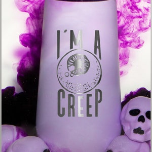 Funny Engraved Halloween Mug Gift for Her Spooky Season Barware Halloween Coffee Cup Crime Lover Stainless Steel Travel Tumbler or Fall Cup I'm A Creep